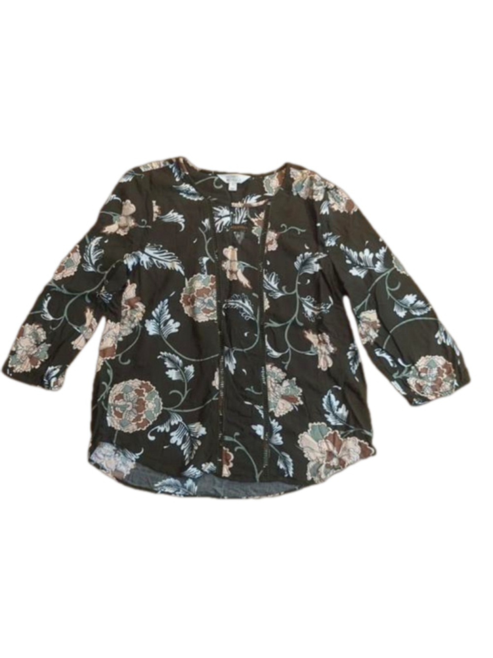 Market & Spruce Dark Green Floral Blouse Medium